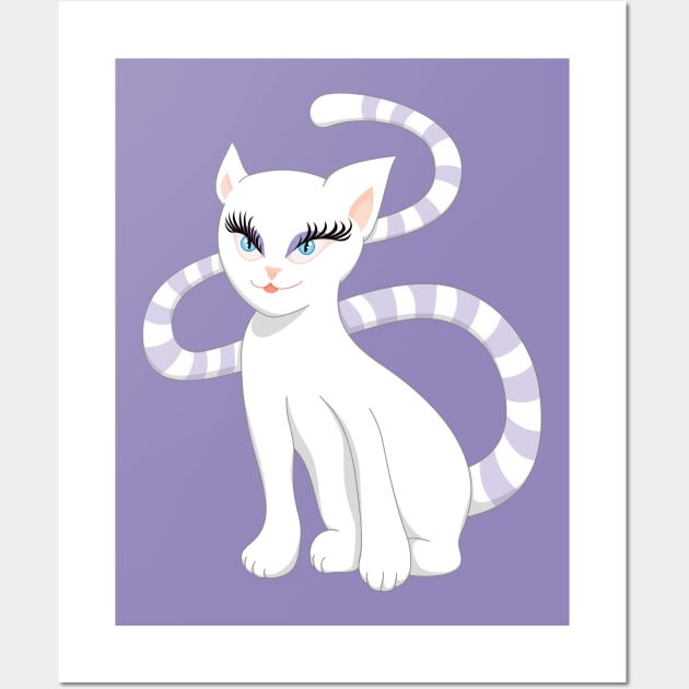 Beautiful Cartoon Cute White Cat Wall Art by Boriana Giormova